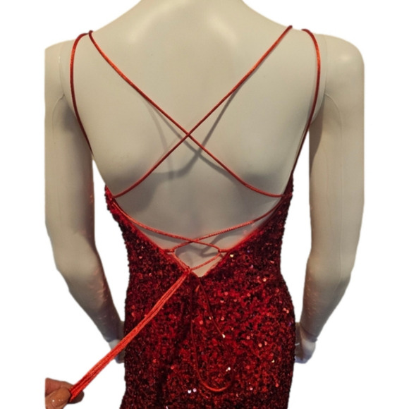 Zapaka Full Length Sequin Split Thigh Prom Dress Size 2 - Picture 7 of 15